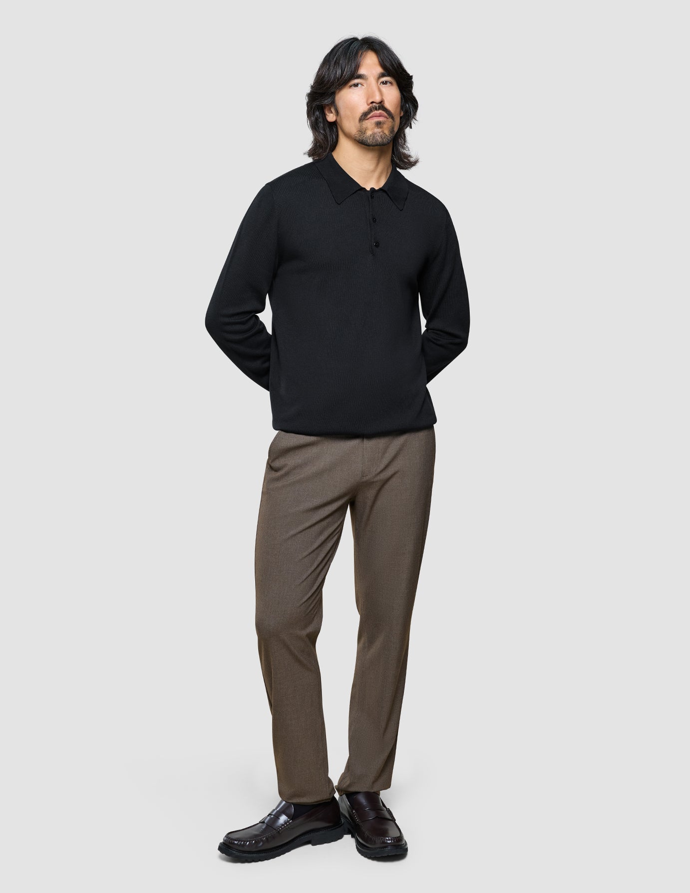 Seamless Core Knit Long Sleeve Polo Black
